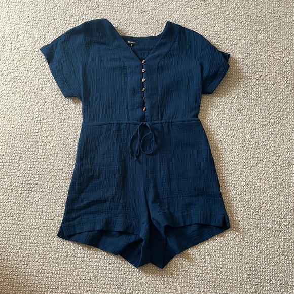 Navy Button Up Romper - Picture 1 of 3